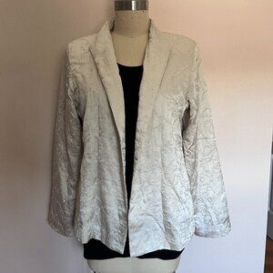 EUC Vintage Eileen Fisher 100% Silk Silver Quilted Embroidered Blazer